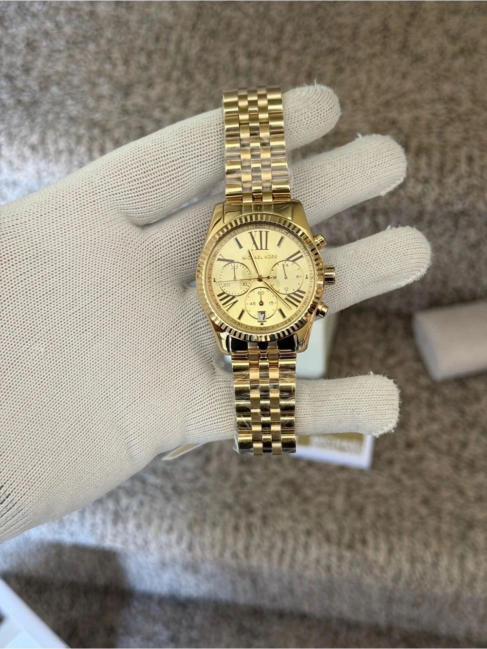 Michael Kors Gold Stainless Steel Chronograph Watch Womens 38mm dial